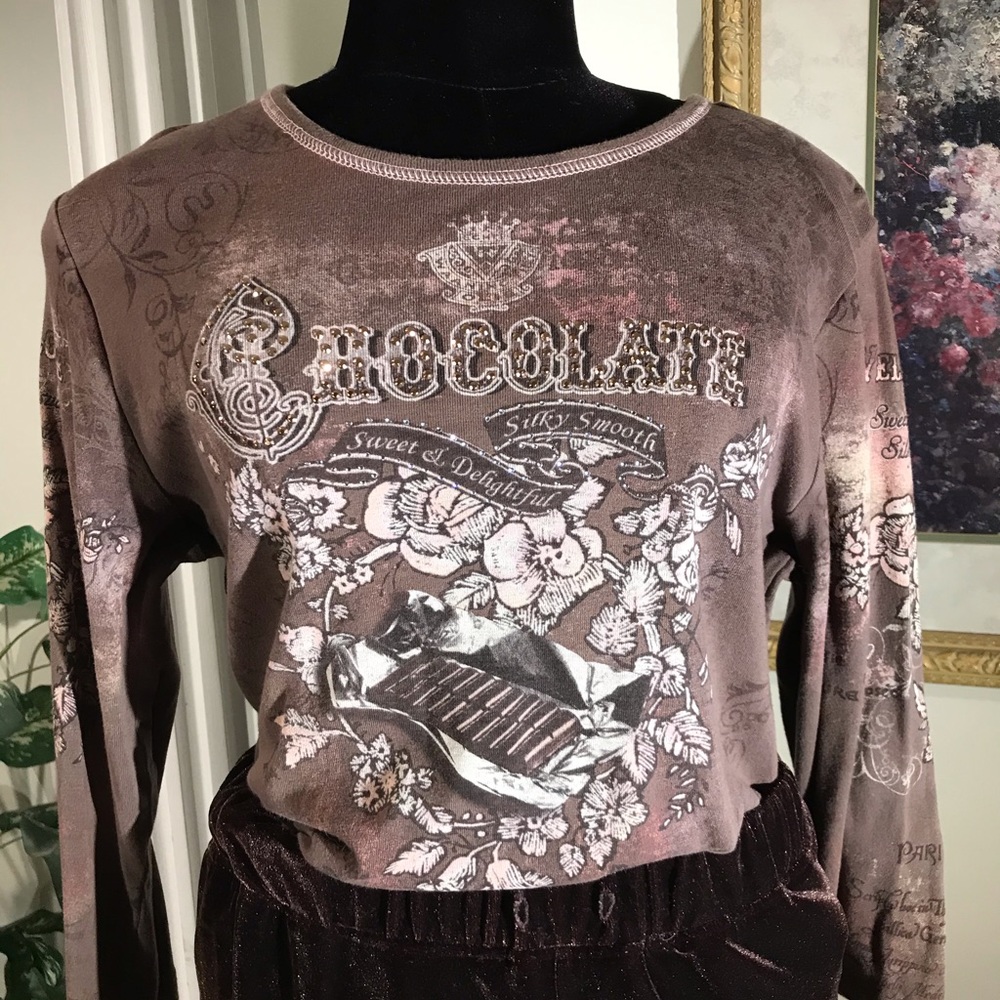 Brown cotton blend shirt with 3/4 length sleeves